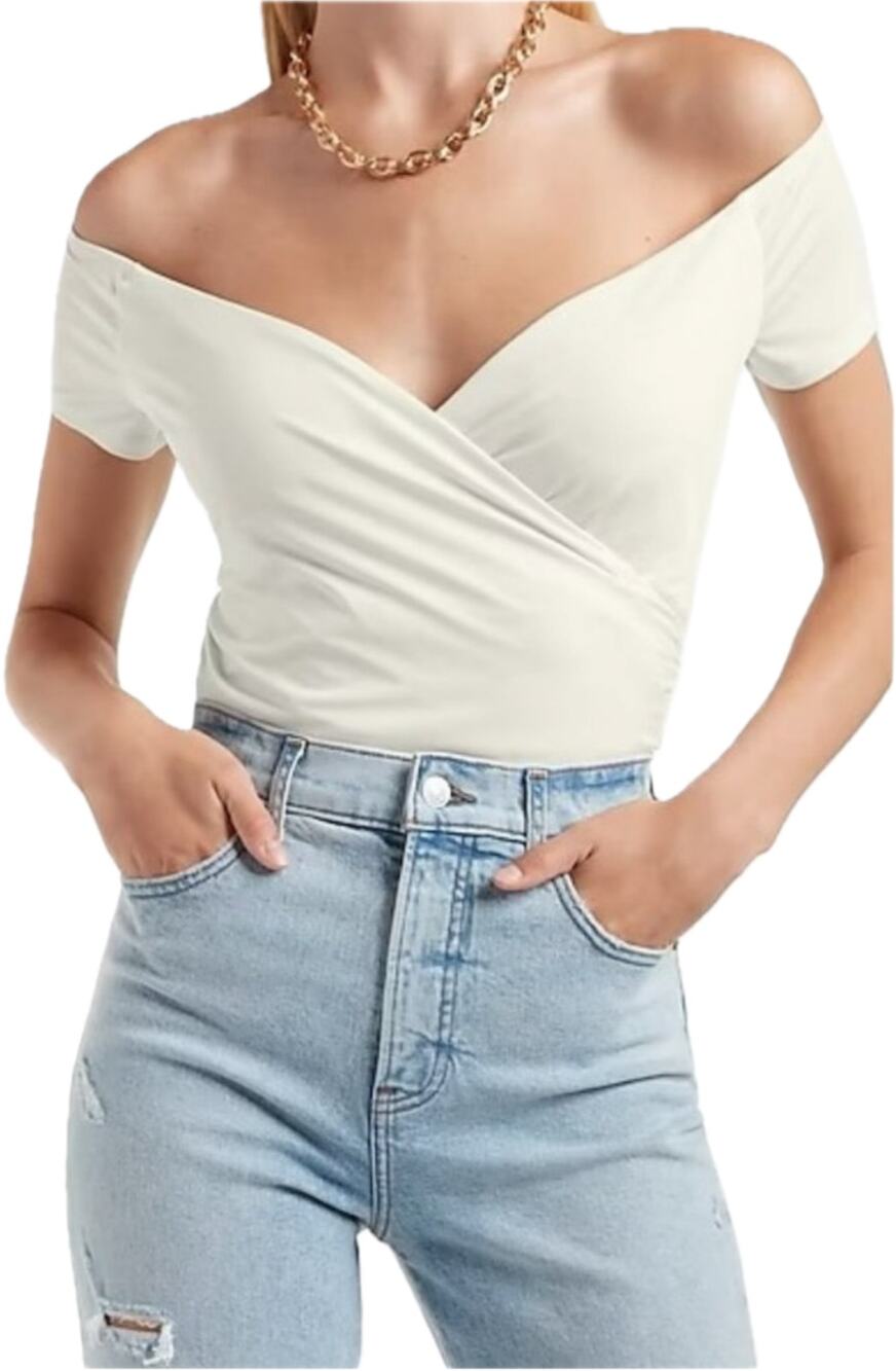 Express Body Contour Double Layer Off The Shoulder Ruched Tee - NWOT